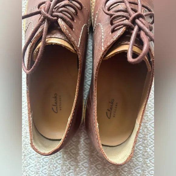 MENS CLARKS ARTISAN ATTICUS LACE MAHOGANY TAN LEATHER COMFORT LACE UP SHOES 9.5M