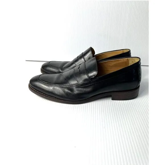 Men's Johnston &amp; Murphy Lewis Penny Loafer Shoes Full Grain Leather Black 10