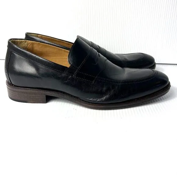 Men's Johnston &amp; Murphy Lewis Penny Loafer Shoes Full Grain Leather Black 10