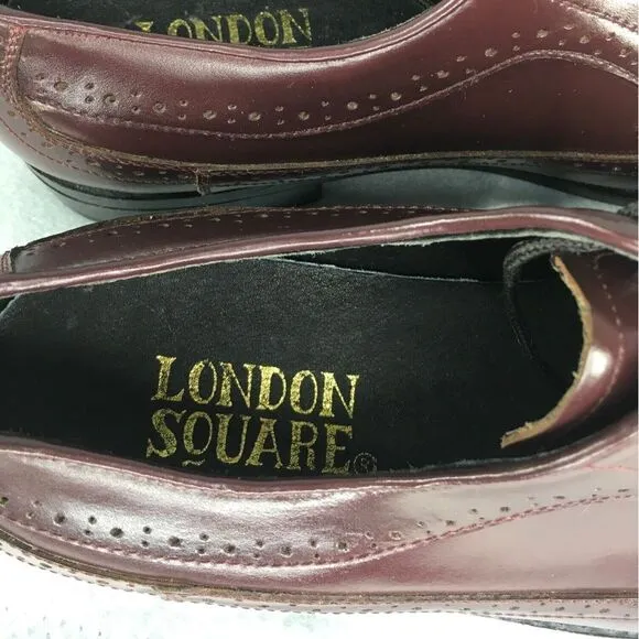 Men's‎ London Square Leather Oxford Shoes Burgundy Size 9D Brogue Style
