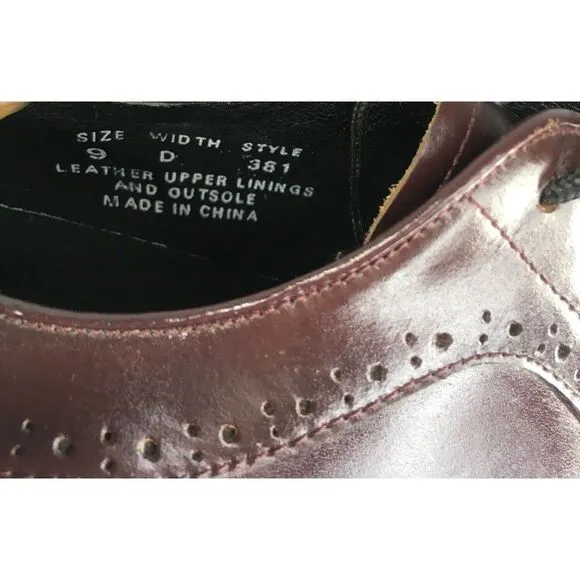 Men's‎ London Square Leather Oxford Shoes Burgundy Size 9D Brogue Style