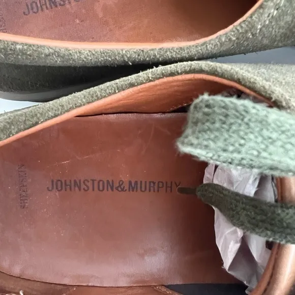 MENS SHOES SIZE 11.5 M OLIVE SUEDE AND SHEEPSKIN LACE UP JOHNSTON &amp; MURPHY