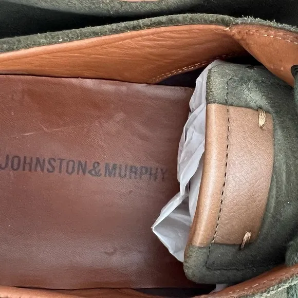 MENS SHOES SIZE 11.5 M OLIVE SUEDE AND SHEEPSKIN LACE UP JOHNSTON &amp; MURPHY