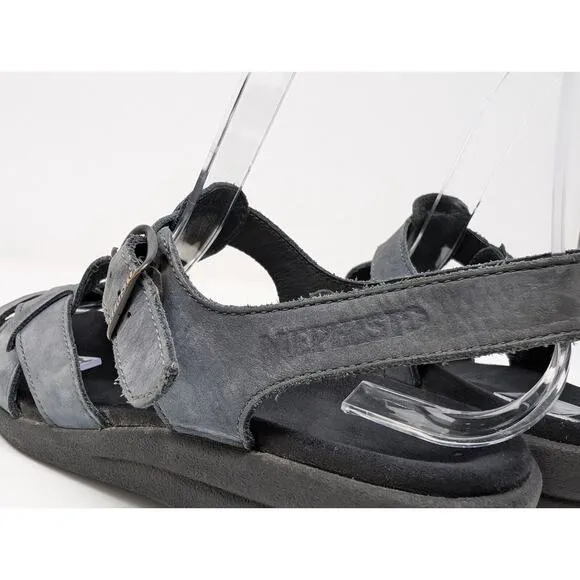 Mephisto Blue Gray Strappy Suede Buckle Fisherman Sandals Women's Size 37 7