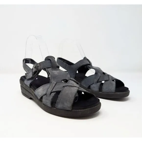 Mephisto Blue Gray Strappy Suede Buckle Fisherman Sandals Women's Size 37 7
