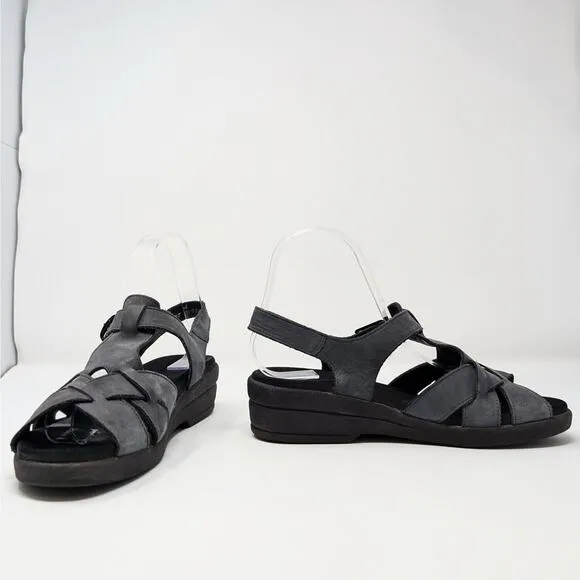 Mephisto Blue Gray Strappy Suede Buckle Fisherman Sandals Women's Size 37 7