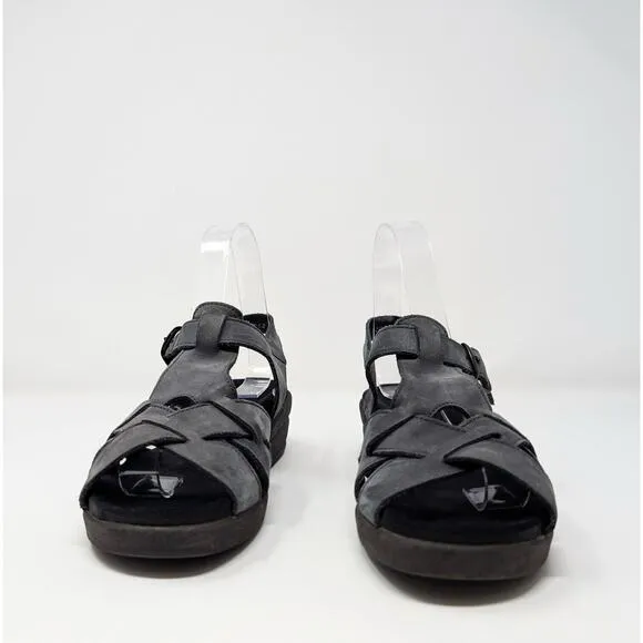 Mephisto Blue Gray Strappy Suede Buckle Fisherman Sandals Women's Size 37 7