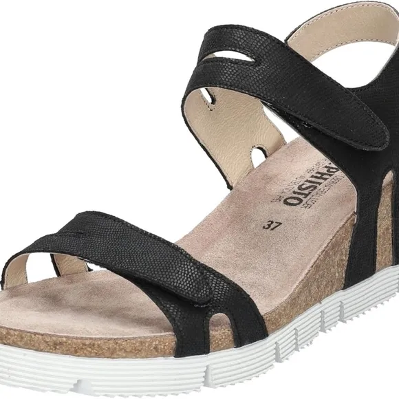 Mephisto Emelia Women's Black Leather Platform Wedge Sandals Size 41 US Size 11