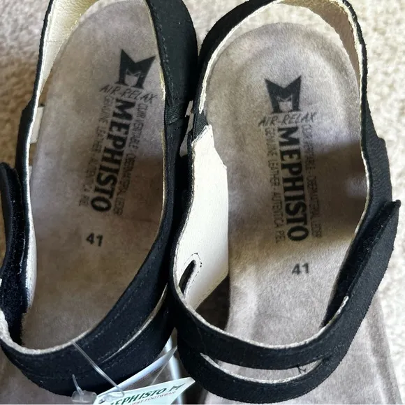 Mephisto Emelia Women's Black Leather Platform Wedge Sandals Size 41 US Size 11