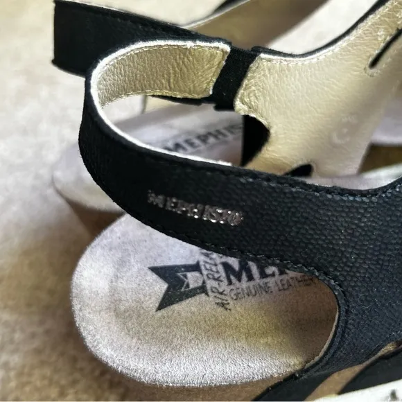 Mephisto Emelia Women's Black Leather Platform Wedge Sandals Size 41 US Size 11