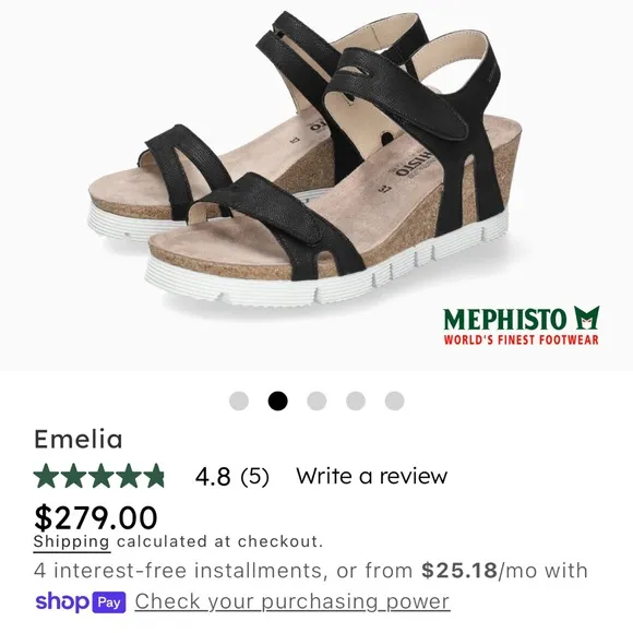 Mephisto Emelia Women's Black Leather Platform Wedge Sandals Size 41 US Size 11