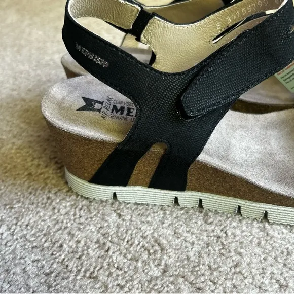 Mephisto Emelia Women's Black Leather Platform Wedge Sandals Size 41 US Size 11