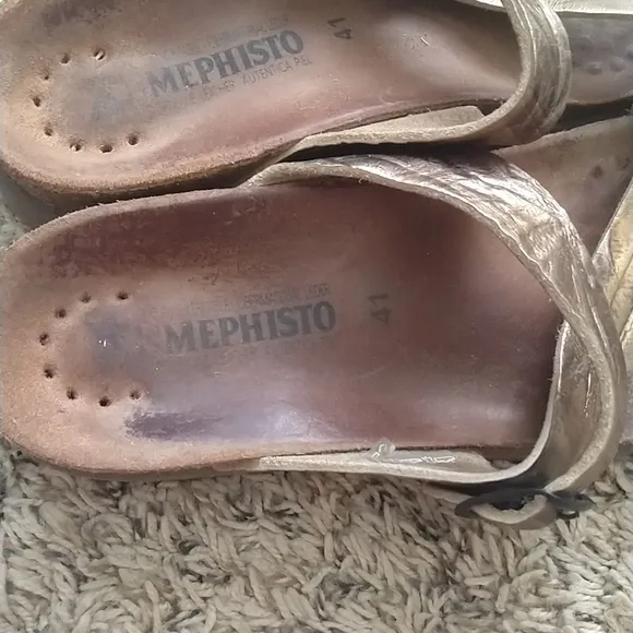 Mephisto Helen cork footbed toe loop sandals metallic gold women's sz 10