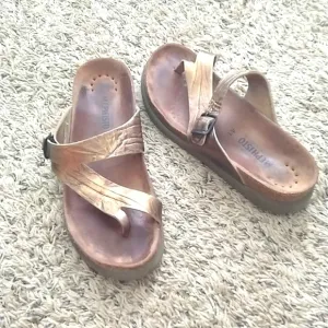 Mephisto Helen cork footbed toe loop sandals metallic gold women's sz 10