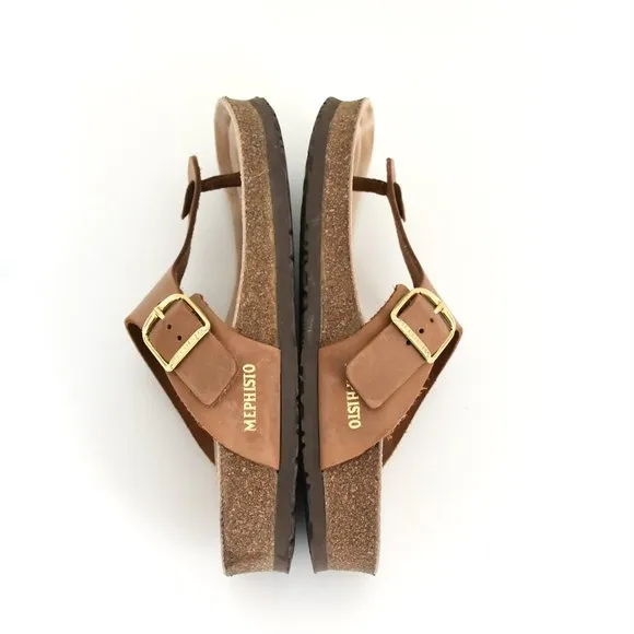 MEPHISTO MELINDA | Women Cork Sandals Camel Leather Nubuck Size 37 - 7
