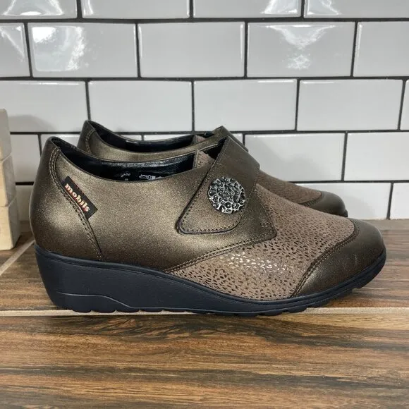 Mephisto Mobils Branda Womens Size 6 Shoes Dark Taupe Leather Wedge Slip On