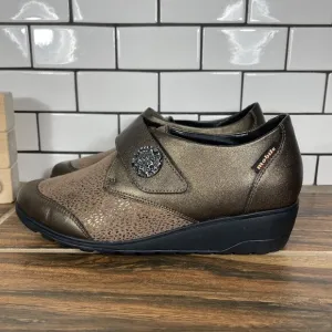 Mephisto Mobils Branda Womens Size 6 Shoes Dark Taupe Leather Wedge Slip On