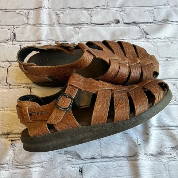 Mephisto Sam Fisherman Sandals Mens Sz 43 Brown Leather Closed Toe Shoes