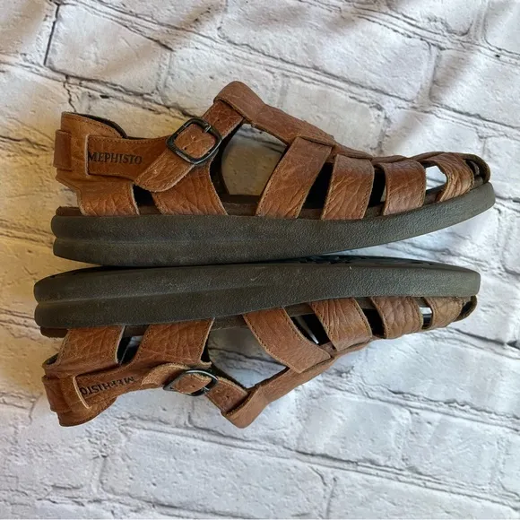 Mephisto Sam Fisherman Sandals Mens Sz 43 Brown Leather Closed Toe Shoes