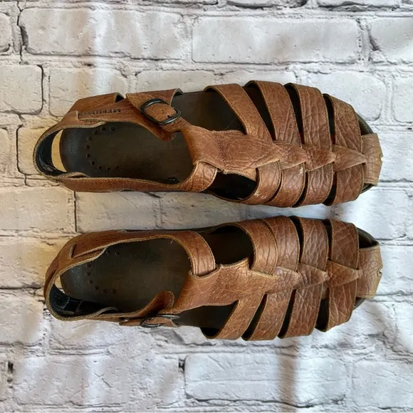 Mephisto Sam Fisherman Sandals Mens Sz 43 Brown Leather Closed Toe Shoes