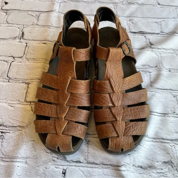 Mephisto Sam Fisherman Sandals Mens Sz 43 Brown Leather Closed Toe Shoes