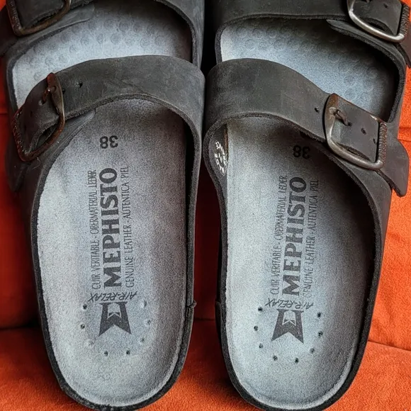 Mephisto Women Sandal Black Leather Smooth Size EU 38