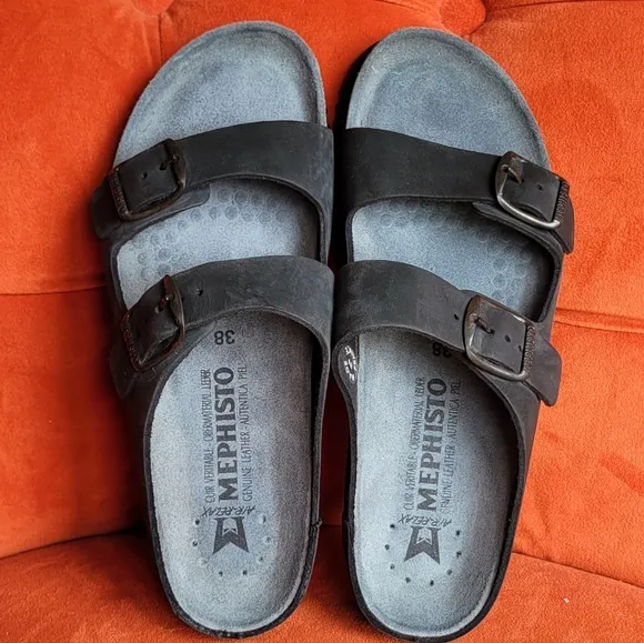 Mephisto Women Sandal Black Leather Smooth Size EU 38