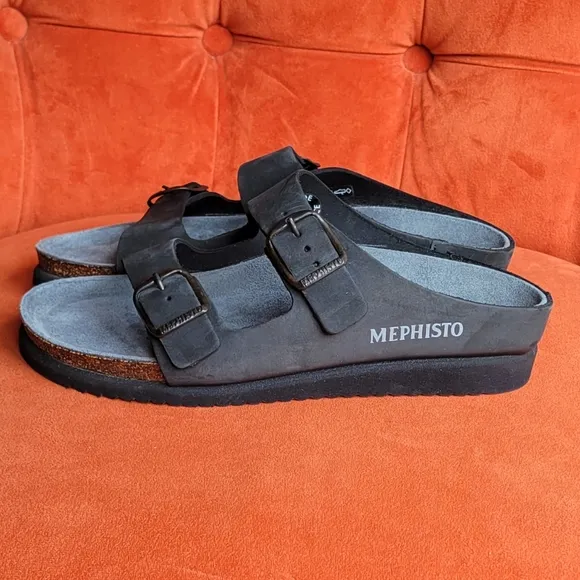 Mephisto Women Sandal Black Leather Smooth Size EU 38