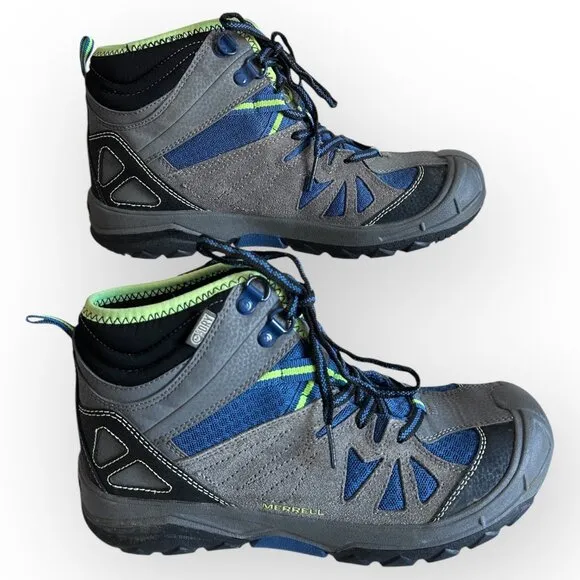 Merrell Capra Mid Waterproof Hiking Boots Blue Gray Little Boys Youth Size 4
