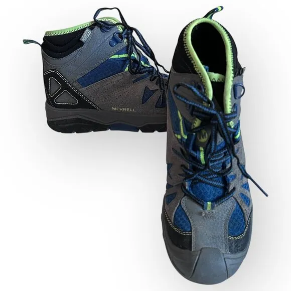 Merrell Capra Mid Waterproof Hiking Boots Blue Gray Little Boys Youth Size 4