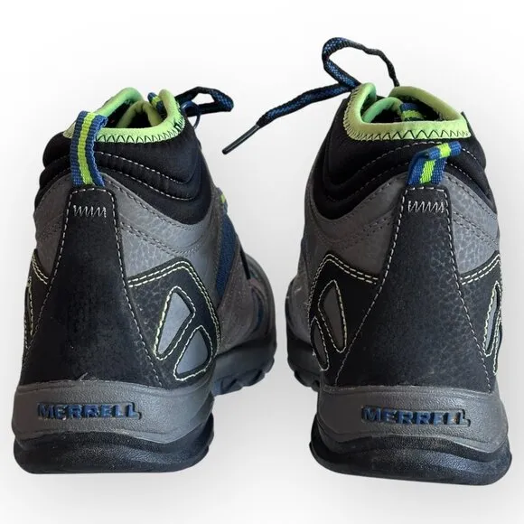 Merrell Capra Mid Waterproof Hiking Boots Blue Gray Little Boys Youth Size 4