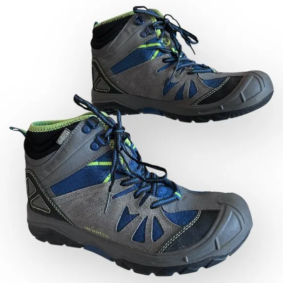 Merrell Capra Mid Waterproof Hiking Boots Blue Gray Little Boys Youth Size 4