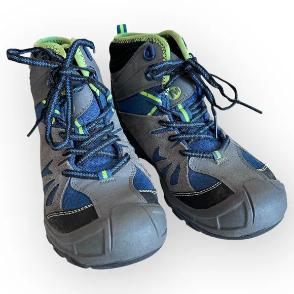 Merrell Capra Mid Waterproof Hiking Boots Blue Gray Little Boys Youth Size 4