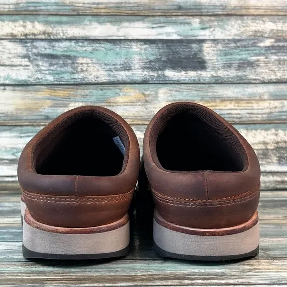 Merrell Walrus Mens 9 Clog Mule Brown Leather Comfort House Shoes Slip On Casual