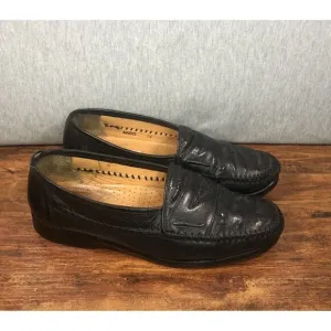 Mezlan Mario Ostrich Soft Black‎ Leather Slip On Loafers Men Size 7.5 M