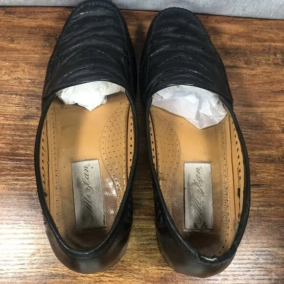 Mezlan Mario Ostrich Soft Black‎ Leather Slip On Loafers Men Size 7.5 M