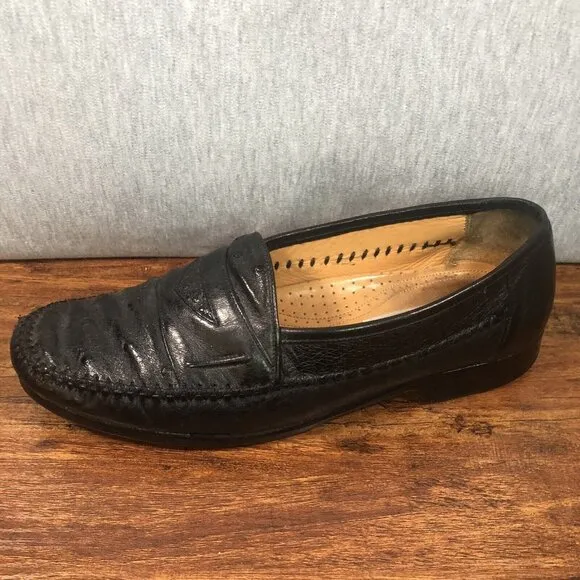 Mezlan Mario Ostrich Soft Black‎ Leather Slip On Loafers Men Size 7.5 M