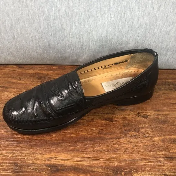 Mezlan Mario Ostrich Soft Black‎ Leather Slip On Loafers Men Size 7.5 M