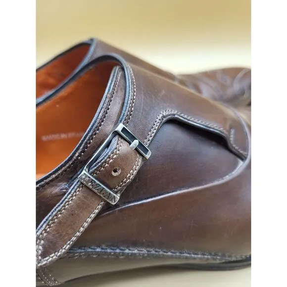 Mezlan Mens Dress Shoes Sz 12 Pisano Monk Strap Cognac Calfskin Leather Slip On