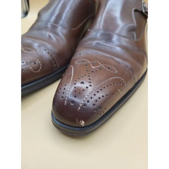 Mezlan Mens Dress Shoes Sz 12 Pisano Monk Strap Cognac Calfskin Leather Slip On