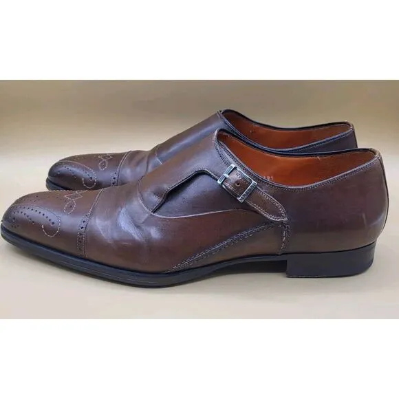 Mezlan Mens Dress Shoes Sz 12 Pisano Monk Strap Cognac Calfskin Leather Slip On