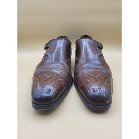 Mezlan Mens Dress Shoes Sz 12 Pisano Monk Strap Cognac Calfskin Leather Slip On