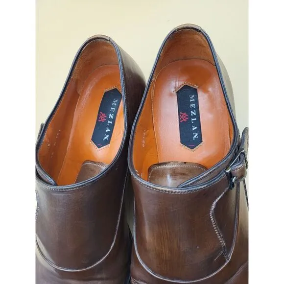 Mezlan Mens Dress Shoes Sz 12 Pisano Monk Strap Cognac Calfskin Leather Slip On