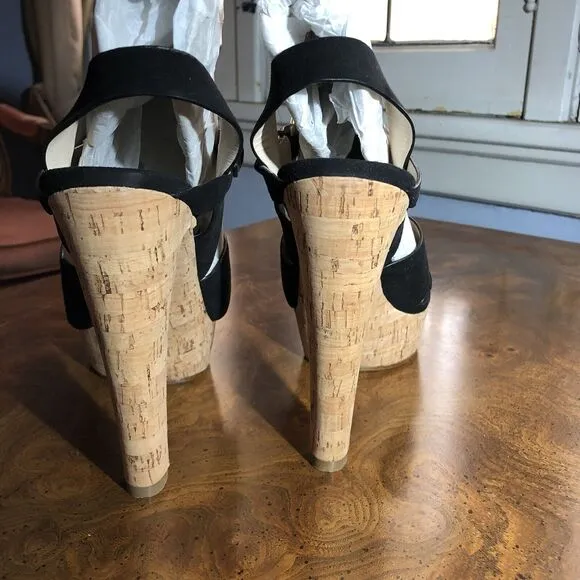 Michael Kors Adair Blk Suede Cork Platform High Heel Sandals Size 10M New In Box