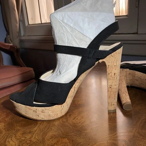 Michael Kors Adair Blk Suede Cork Platform High Heel Sandals Size 10M New In Box