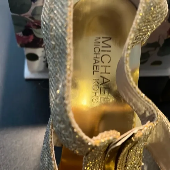 Michael Kors Gold Heels with High Stiletto and Intricate Straps
