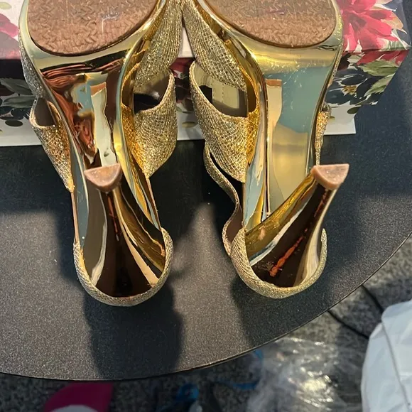 Michael Kors Gold Heels with High Stiletto and Intricate Straps
