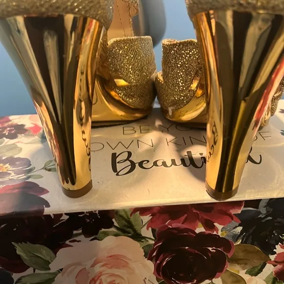 Michael Kors Gold Heels with High Stiletto and Intricate Straps