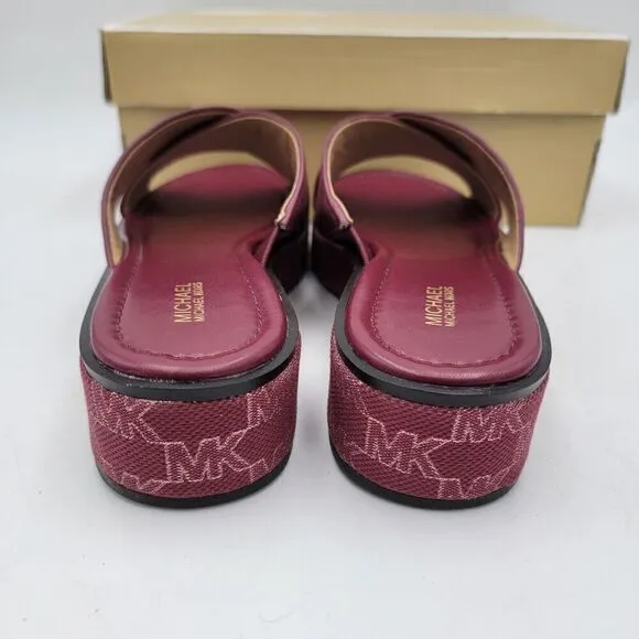 Michael Kors Indira Wedge Sandals MK Outline Jacquard Color Grapefruit Size 8M