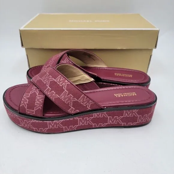 Michael Kors Indira Wedge Sandals MK Outline Jacquard Color Grapefruit Size 8M
